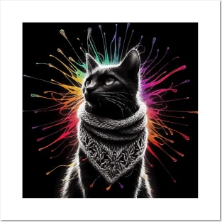 Monochromatic Knitting Cat Within Color Splash Posters and Art